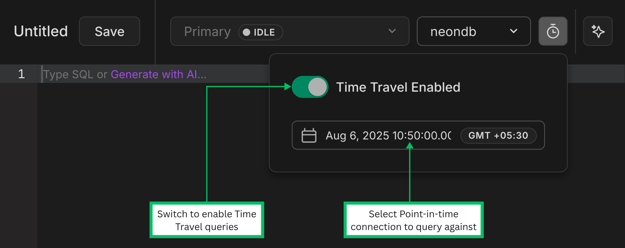 time travel in SQL Editor